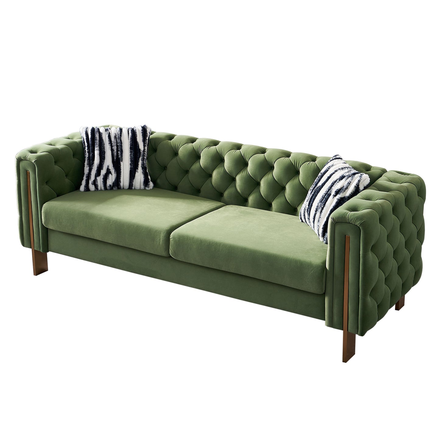 Modern Tufted Velvet Living Room Sofa, 84.25''W Couch,Mint Green