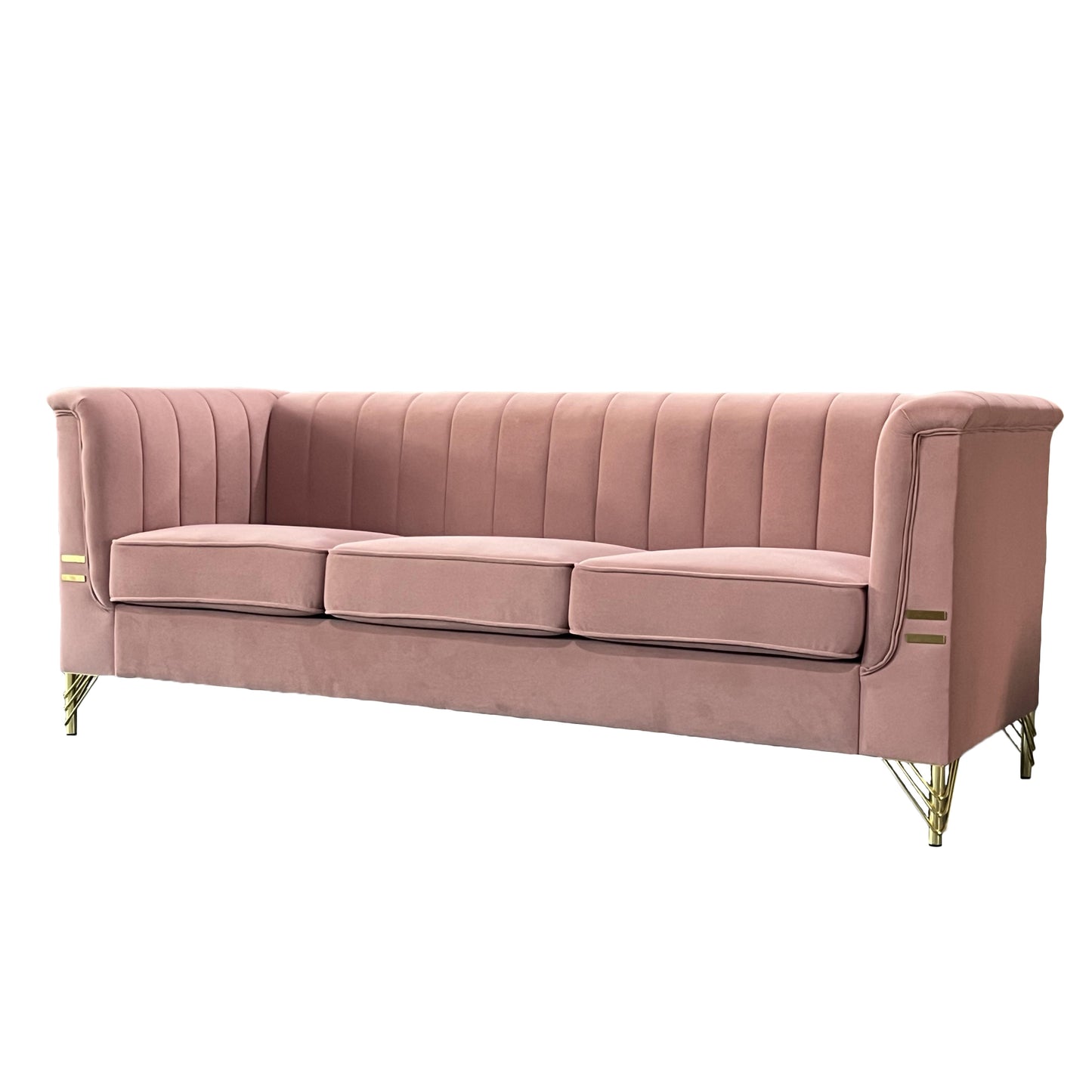 Modern Designs Velvet Upholstered Living Room Sofa, 3 Seat Sofa Couch with Golden Metal Legs for Home, Apartment or Office Pink SOFA