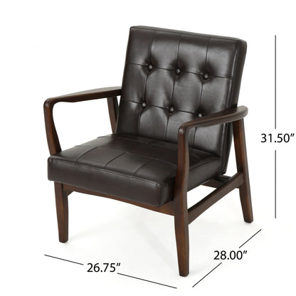 CLUB CHAIR, Mid Century Modern Faux Leather Club Chair with Wood Frame