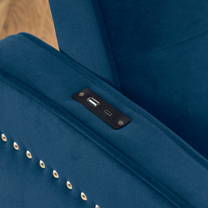 Loveseats Sofa Bed with Pull-out Bed,Adjsutable Back and Two Arm Pocket,TypeC and USB Charging with Copper nail,Blue (47"x53"x31")