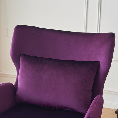 Velvet Accent Chair, Modern Living Room Armchair Comfy Upholstered Single Sofa Chair for Bedroom Dorms Reading Reception Room with Metal Legs & Pillow, Purple