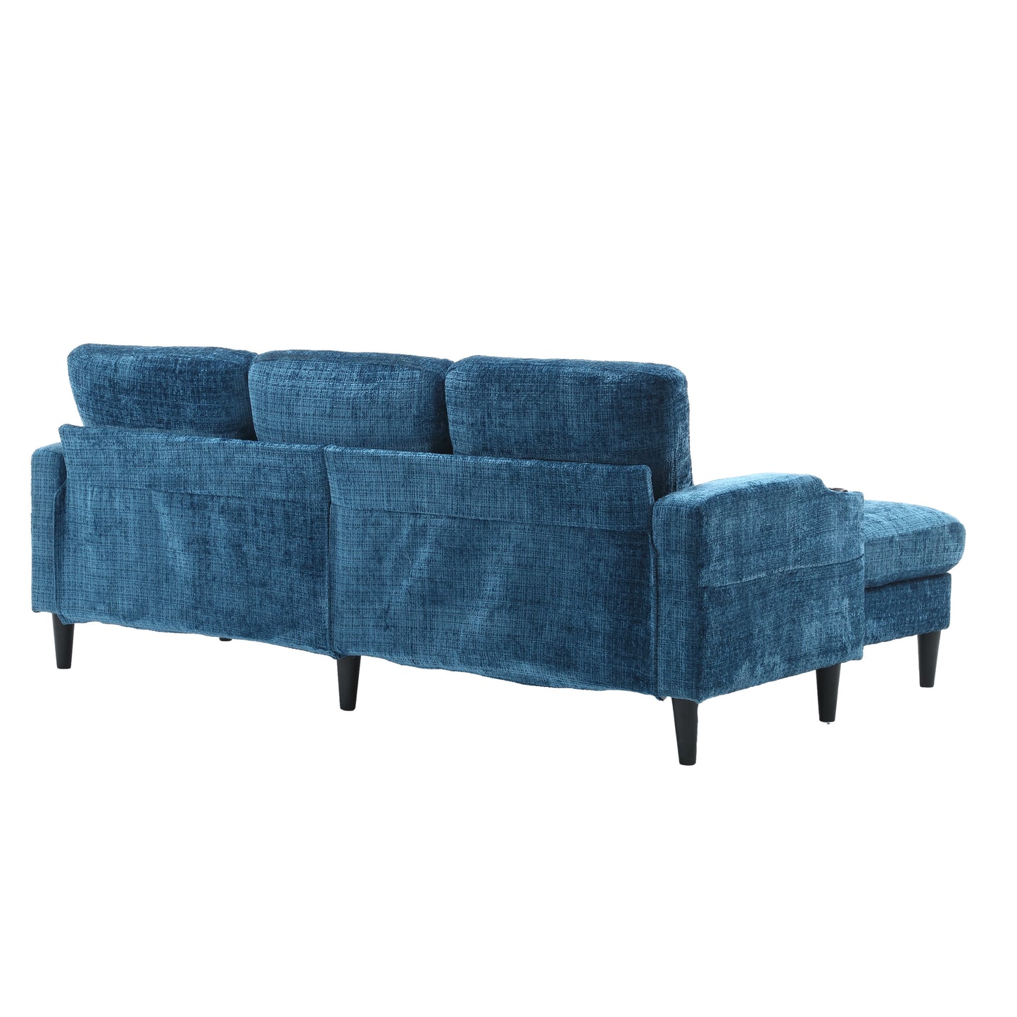 Sofa for three, solid wood frame, Chenille fabric, side pocket, with two cup holders, footstool with storagestorage sofa /Living room sofa cozy sectional sofa