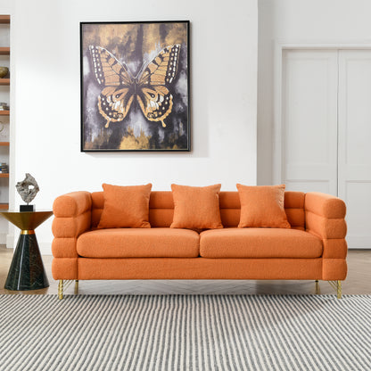 81 Inch Oversized 3 Seater Sectional Sofa, Living Room Comfort Fabric Sectional Sofa-Deep Seating Sectional Sofa, Soft Sitting with 3 Pillows for Living Room,Bedroom,Office.,Orange teddy