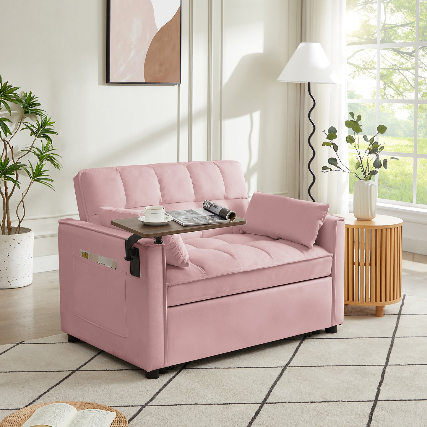 Pink Velvet Loveseat Sofa Bed