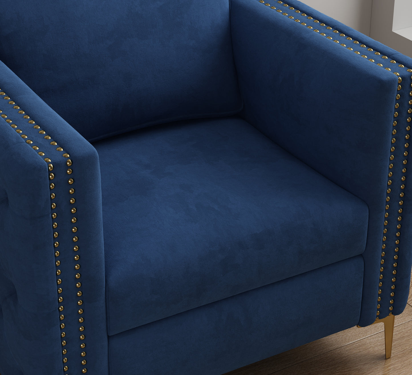 Accent Chair for Living Room Upholstered Arm Chair with Metal Legs Navy Blue Velvet