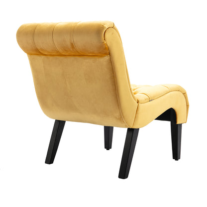 Modern Velvet Armless Accent Living Room Chair / Leisure Chair,Upholstered Fabric Button Comfortable Chair with Wooden Legs for Bedroom, Living Room, Office (Mustard Velvet)