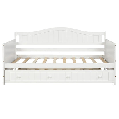 Wooden Daybed with Trundle Bed, Sofa Bed for Bedroom Living Room,White