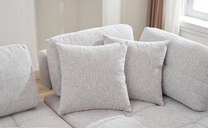 91.73" L-shaped Sofa Sectional Sofa Couch with 2 Stools and 2 Lumbar Pillows for Living Room, Light Grey