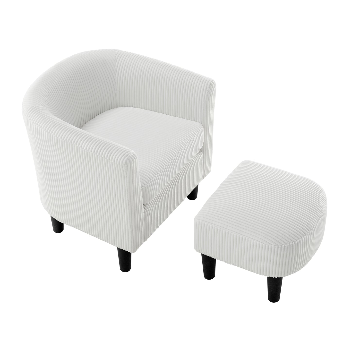 Modern Accent Chair,Upholstered Arm Chair Corduroy Single Sofa Chair with Ottoman Foot Rest Comfy Armchair for Living Room Bedroom and Office,White