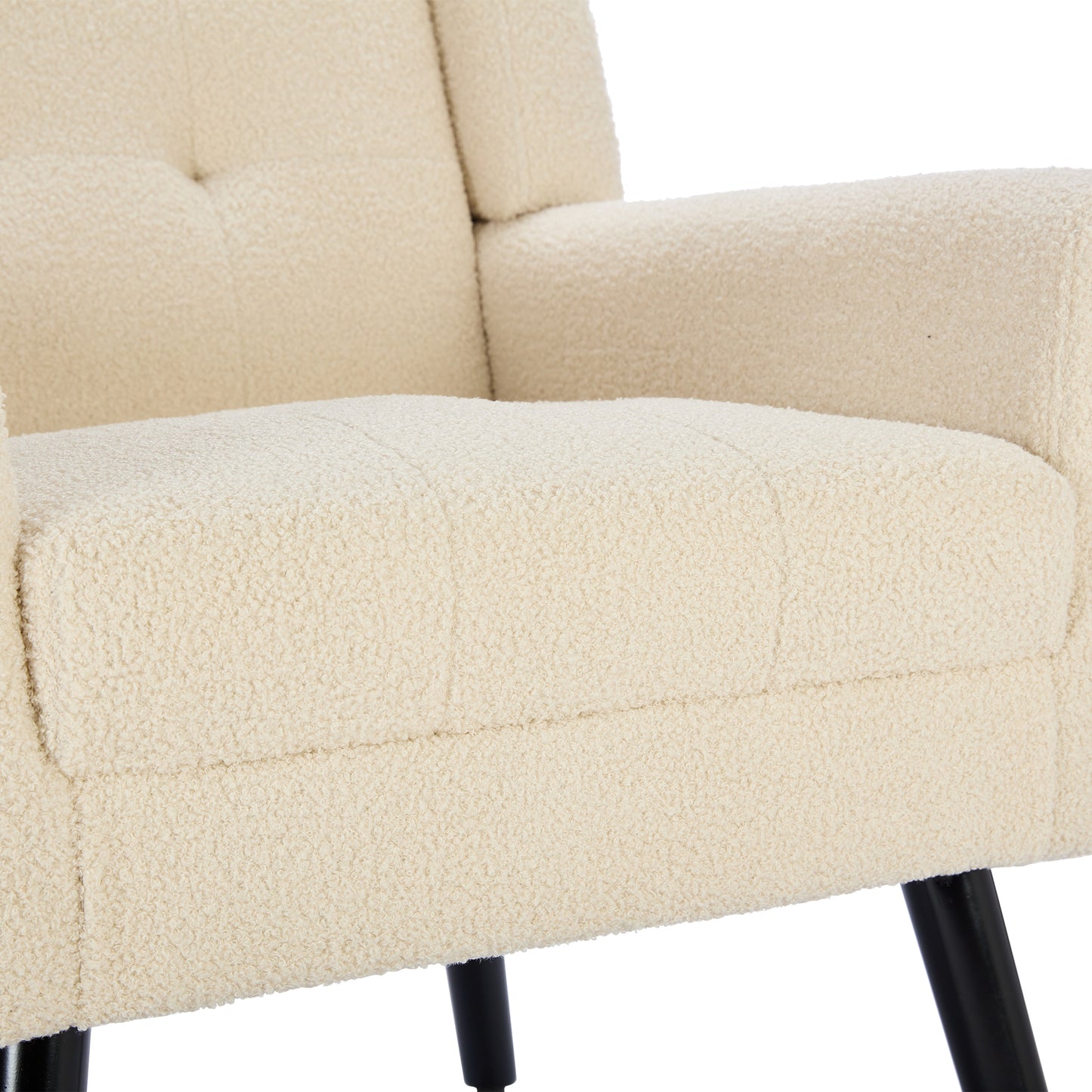 Modern Soft Teddy Material Ergonomics Accent Chair Living Room Chair Bedroom Chair Home Chair With Black Legs For Indoor Home-White Teddy Fabric