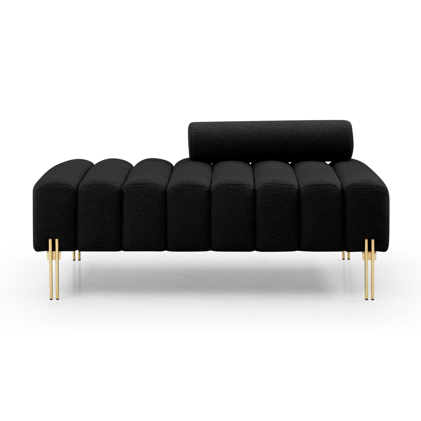 53.2" Width Modern End of Bed Bench Sherpa Fabric Upholstered 2 Seater Sofa Couch Entryway Ottoman Bench Fuzzy Sofa Stool Footrest Window Bench with Gold Metal Legs for Bedroom Living Room,Black