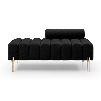 53.2" Width Modern End of Bed Bench Sherpa Fabric Upholstered 2 Seater Sofa Couch Entryway Ottoman Bench Fuzzy Sofa Stool Footrest Window Bench with Gold Metal Legs for Bedroom Living Room,Black