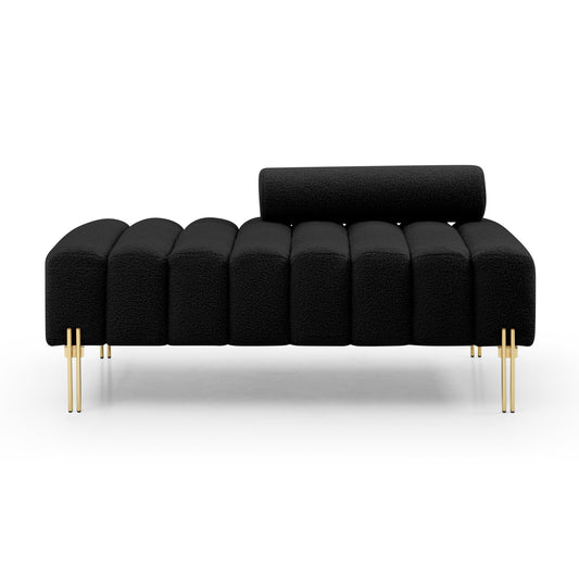 53.2" Width Modern End of Bed Bench Sherpa Fabric Upholstered 2 Seater Sofa Couch Entryway Ottoman Bench Fuzzy Sofa Stool Footrest Window Bench with Gold Metal Legs for Bedroom Living Room,Black