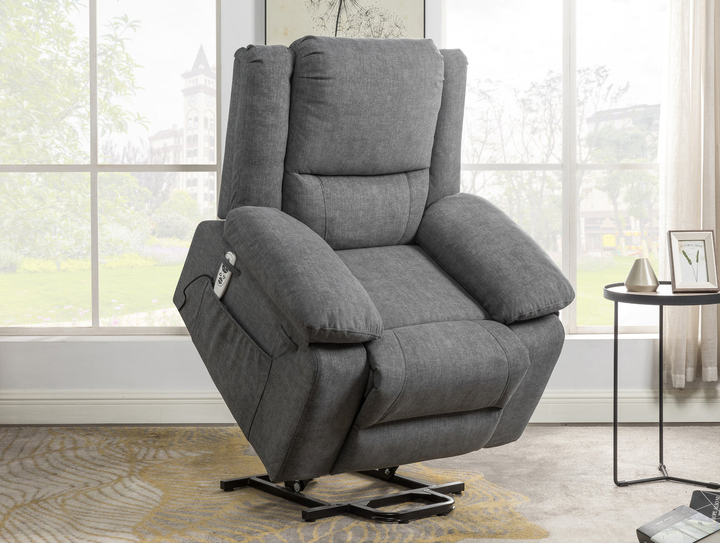 Electric Power Recliner Chair With Massage For Elderly,Remote Control Multi-function Lifting, Timing, Cushion Heating Chair With Side Pocket Dark Grey