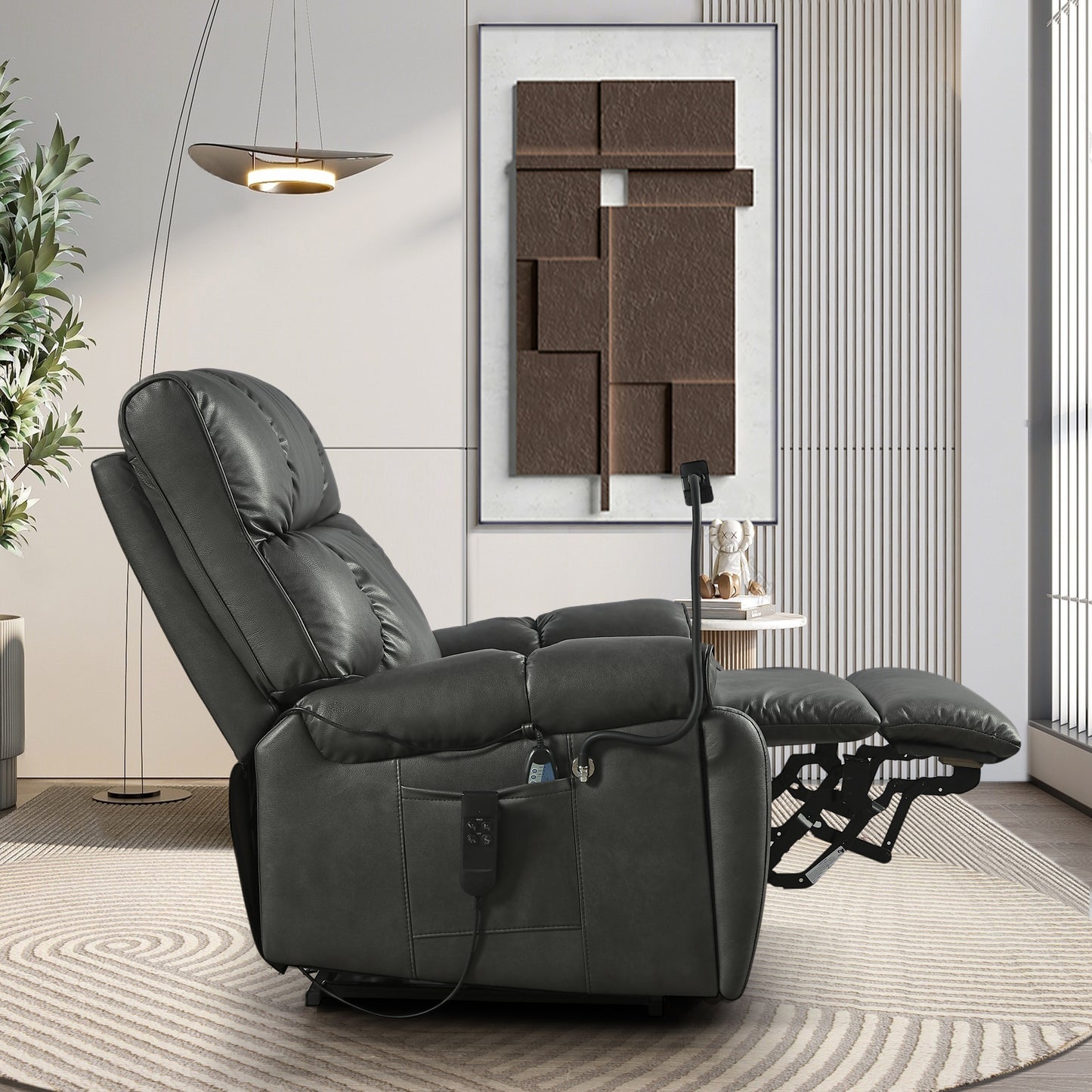 Recliner Chair with Phone Holder,Electric Power Lift Recliner Chair with 2 Motors Massage and Heat for Elderly, 3 Positions, 2 Side Pockets, Cup Holders