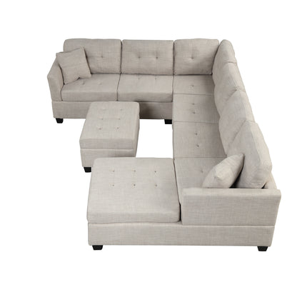 121.3" Oversized Sectional Sofa with Storage Ottoman, U Shaped Sectional Couch with 2 Throw Pillows for Large Space Dorm Apartment