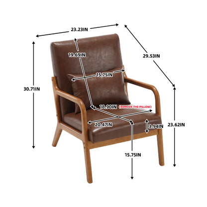 Modern Accent Chair, Solid Wood Padding Lounge Armchairs With One pillow for Living Room, Bedroom, Guest Room (Brown PU)