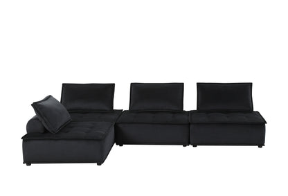 120" Black Velvet 4 Pc Modular Sofa