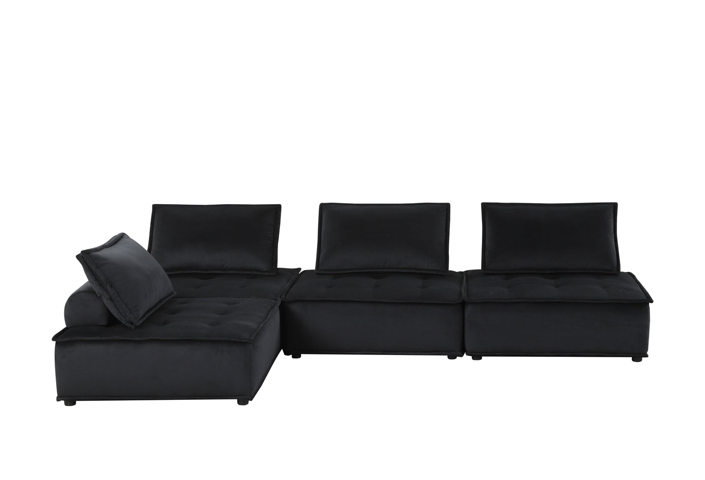 120" Black Velvet 4 Pc Sectional Sofa