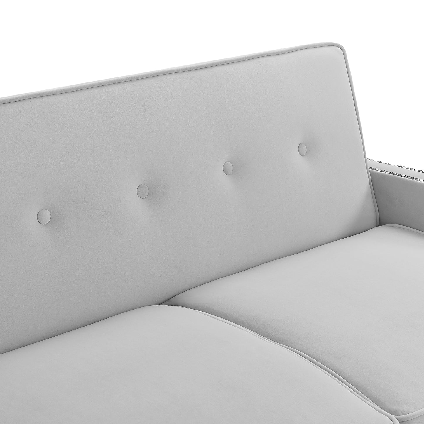 54.7" Multiple Adjustable Positions Sofa Bed Stylish Sofa Bed with a Button Tufted Backrest, Two USB Ports and Four Floral Lumbar Pillows for Living Room, Bedroom,or Small Space, Light Grey