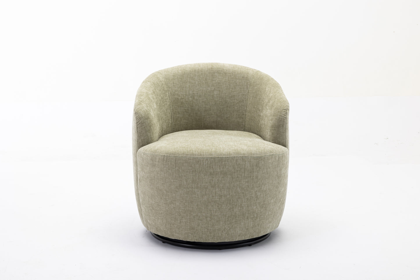 037-Chenille Fabric Swivel Accent Armchair Barrel Chair With Black Powder Coating Metal Ring,Light Green