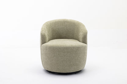 037-Chenille Fabric Swivel Accent Armchair Barrel Chair With Black Powder Coating Metal Ring,Light Green