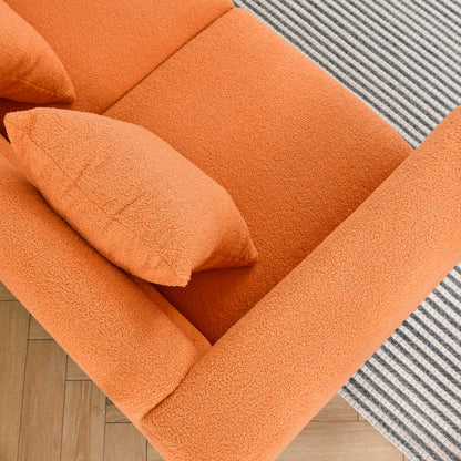 81 Inch Oversized 3 Seater Sectional Sofa, Living Room Comfort Fabric Sectional Sofa-Deep Seating Sectional Sofa, Soft Sitting with 3 Pillows for Living Room,Bedroom,Office.,Orange teddy