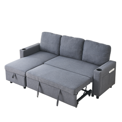 78.7"Comfortable Linen L-Shaped Combo Sofa Sofa Bed, Living Room Furniture Sets for Tight Spaces, Reversible Sleeper Combo Sofa with Pullout Bed,Reversible Sofa Bed for Living Room, Office, Apartmen