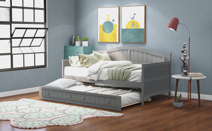 Wooden Daybed with Trundle Bed, Sofa Bed for Bedroom Living Room, Gray