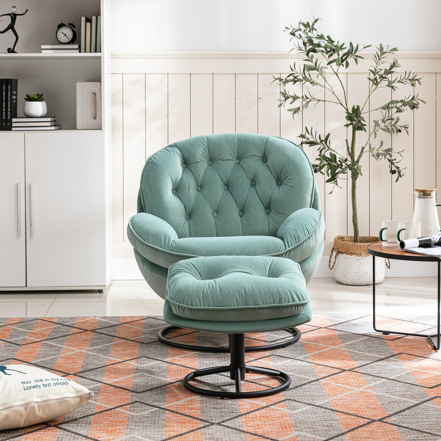 Accent chair TV Chair Living room Chair with Ottoman-TEAL