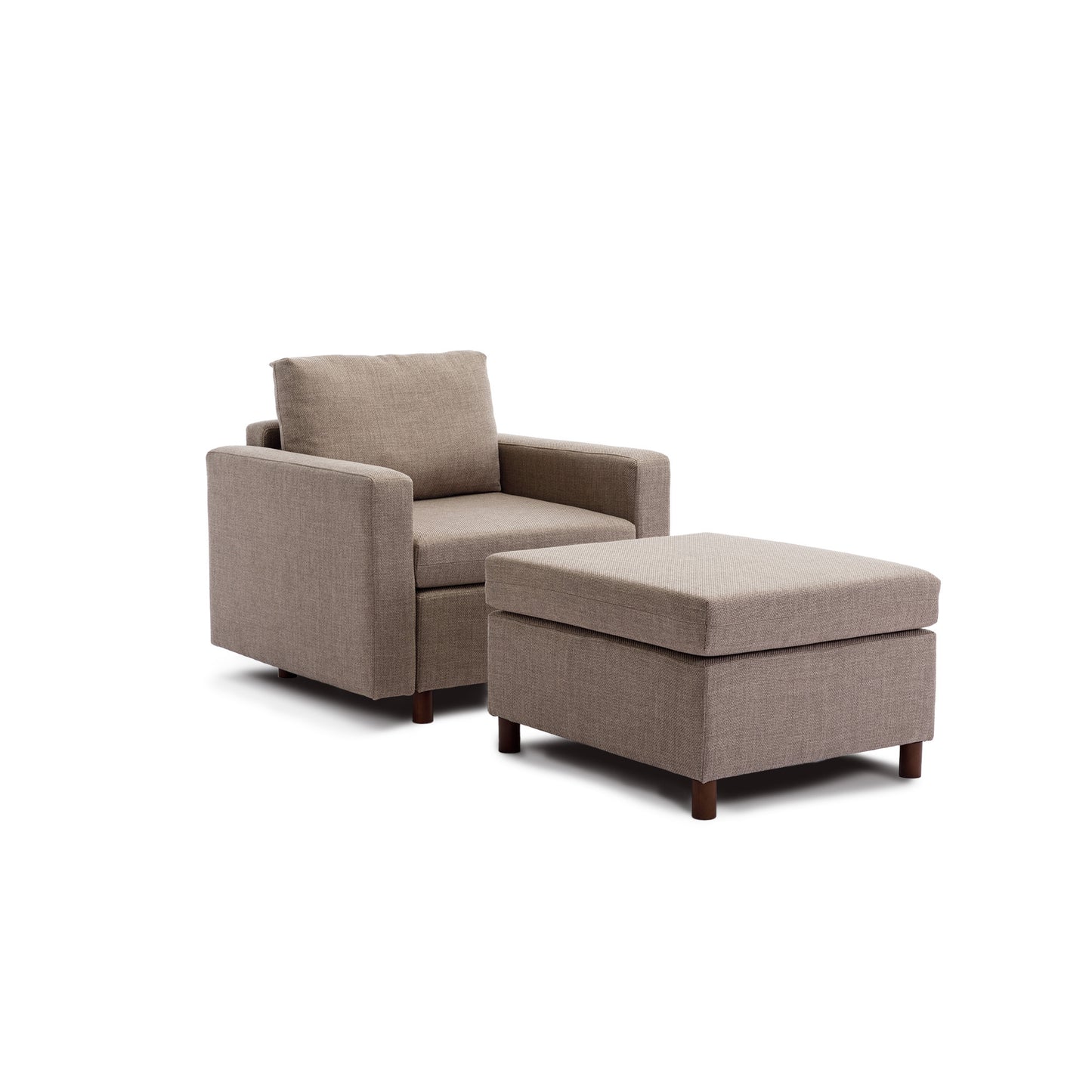 Single Seat Module Sofa Sectional Couch With Armrest With 1 Ottoman,Cushion Covers Non-removable and Non-Washable,Brown