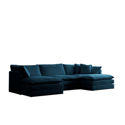 U-Shaped Sectional Sofa w/Reversible Footrest, 5-Seater Convertible Corner Couch with 2 Ottomans,Modern Minimalist Soft Sofa & Couch for Living Room, Blue Chenille