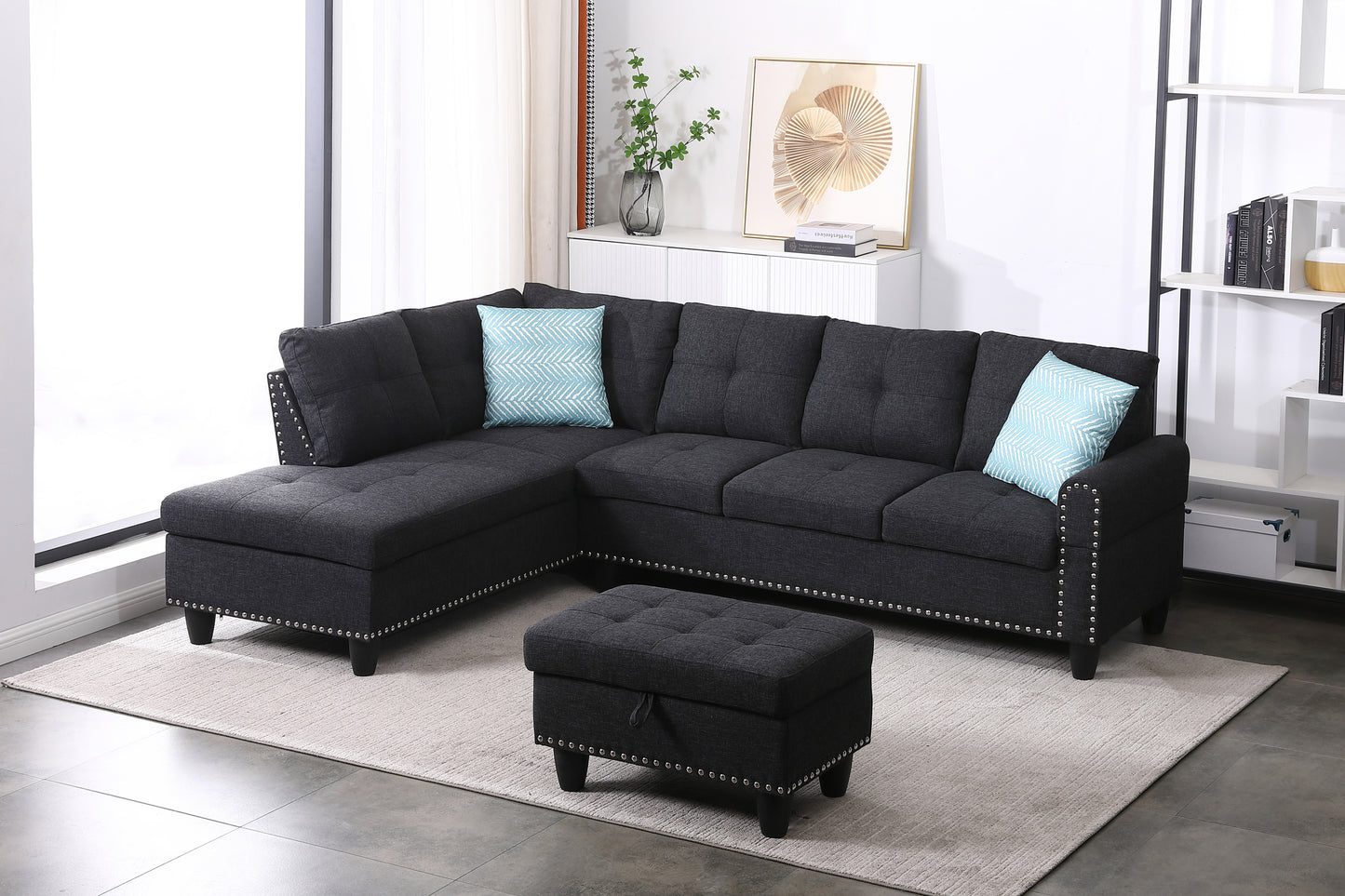 98" Wide Left Hand Facing Sofa & Chaise with Ottoman