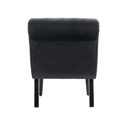 Modern Velvet Armless Accent Living Room Chair / Leisure Chair,Upholstered Fabric Button Comfortable Chair with Wooden Legs for Bedroom, Living Room, Office (Black Velvet)