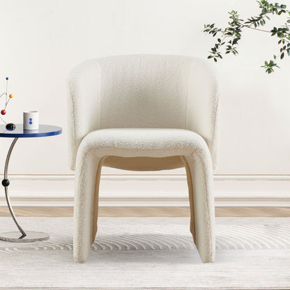 Modern Dining Chair Accent Chair White Single Sofa Chair,Upholstered Side Chair Teddy Comfy Chair for Dining Room/Bedroom/Living Room/Reception-Off White-1PC