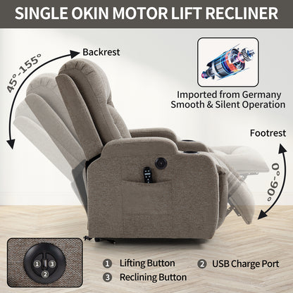 Up to 350 LBS Power Lift Recliner Chair for Elderly, Heavy Duty Motion Mechanism with 8-Point Vibration Massage and Lumbar Heating, USB Charging Port, Cup Holders, Brown