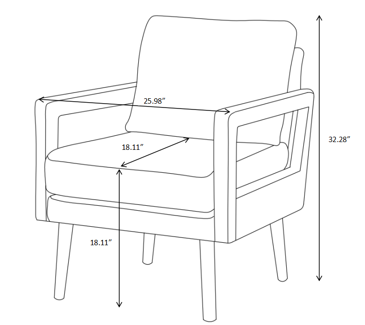 Mid-Century Armchair, 2pcs, Accent Chair with Wood Legs & Soft Cushion for Living Room, Bedroom, Home Office, Study, Grey