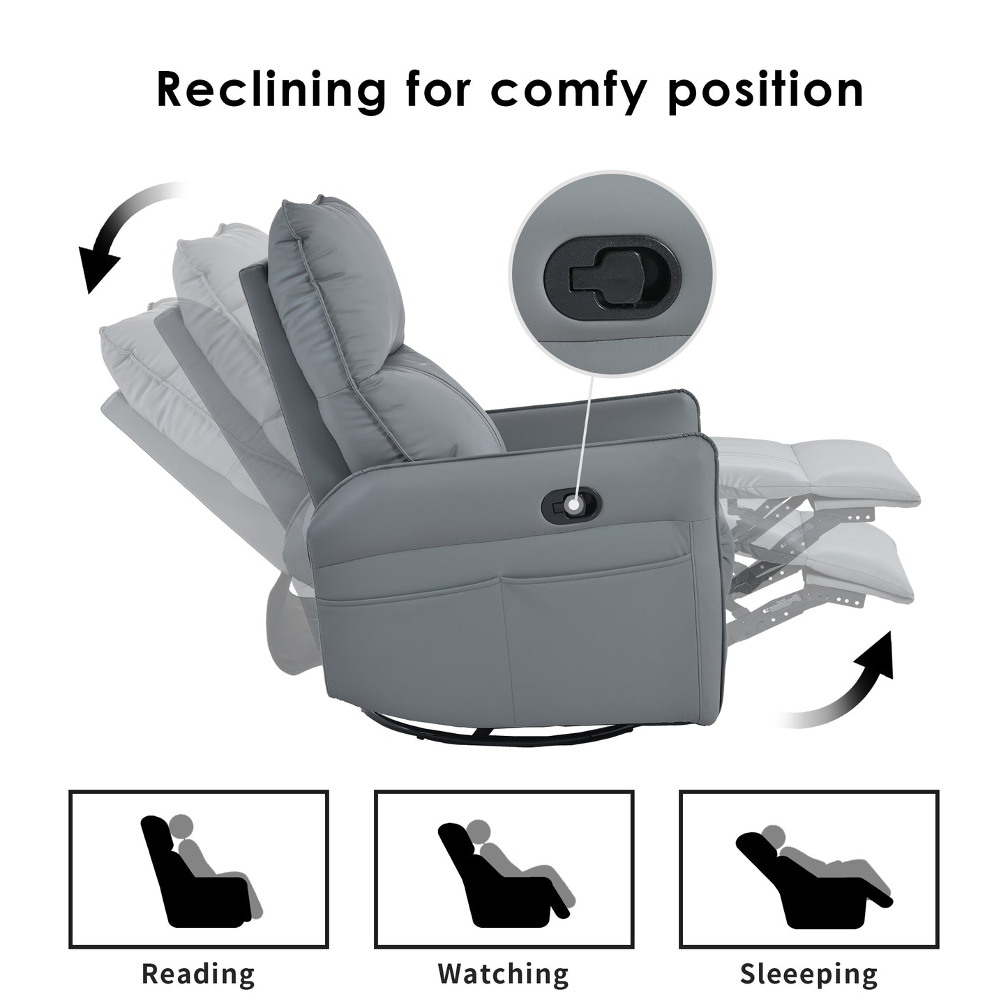 Rocking Recliner Chair,360 Degree Swivel Nursery Rocking Chair,Glider Chair,Modern Small Rocking Swivel Recliner Chair for Bedroom,Living Room Chair Home Theater Seat,Side Pocket(Blue-gray)