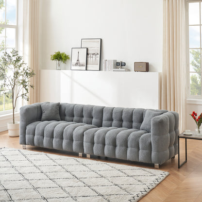 102-inch gray teddy velvet sofa with two throw pillows in living room Bedroom apartment sofa supported by hardware feet