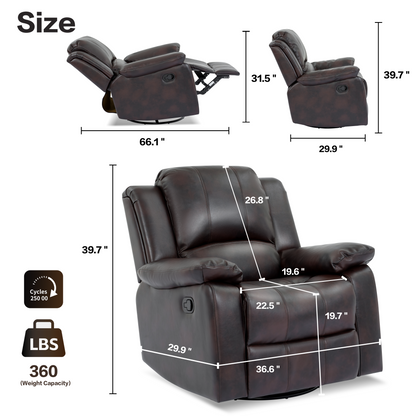 Swivel and Glider Recliner Chair,(Brown)