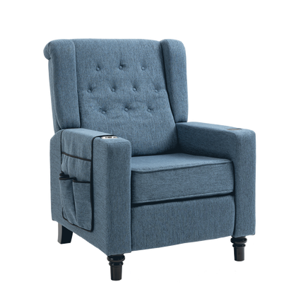 Arm Pushing Recliner Chair, Modern Button Tufted Wingback Push Back Recliner Chair, Living Room Chair Fabric Pushback Manual Single Reclining Sofa Home Theater Seating for Bedroom,Navy Blue