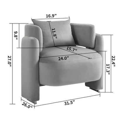 Modern design velvet lounge chair,single sofa with pillows for living room,bedroom(GREY)