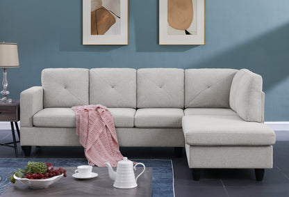 96" Light Gray Linen Sectional Sofa with Right Facing Chaise