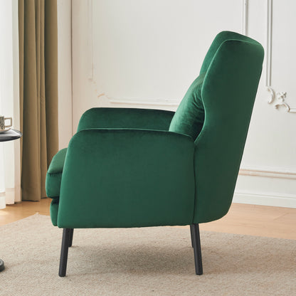 Velvet Accent Chair, Modern Living Room Armchair Comfy Upholstered Single Sofa Chair for Bedroom Dorms Reading Reception Room with Metal Legs & Pillow, Green