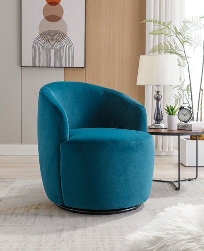 Velvet Fabric Swivel Accent Armchair Barrel Chair With Black Powder Coating Metal Ring,Teal