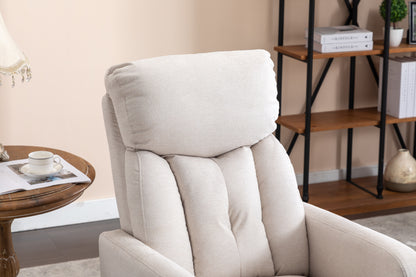 022-Linen Fabric Swivel Rocking Chair Gilder Chair With Pocket,Beige