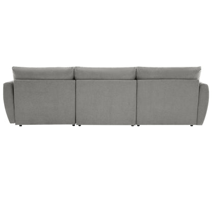 113.3" Convertible Sectional Sofa Couch 3-Seat L-Shaped Sofa with Movable Ottoman and USB for Apartment, Living Room, Bedroom, Grey