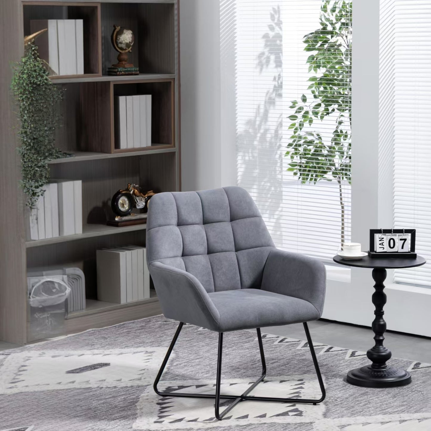 Modern Velvet Desk Chair,Metal Legs Upholstered Accent Arm Chair for Living Room/Bedroom/Small Spaces/Home Office,GREY