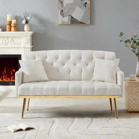 CREAM WHITE TEDDY FABRIC 2 SEATER SOFA