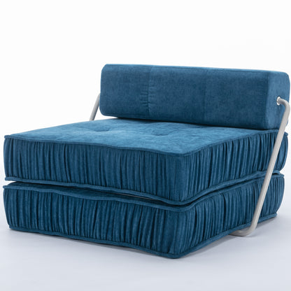 Folding Sofa Bed, Futon Sleeper Chair, Convertible Chair Floor Couch & Sleeping Mattress for Living Room, Guest Room, Home Office, Apartment, Small space, Bed, Removable Back Cushion, Blue, 1 Seat